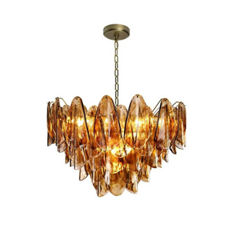 Velora Large Chandelier - Amber Glass L33'' W33'' H23'' Burnished Brass 120 V 17 E12 Candel (10813|KCH5190-33A)