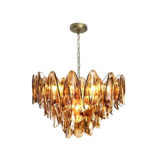 Velora Small Chandelier - Amber Glass L25'' W25'' H17'' Burnished Brass 120 V 9 E12 Candela (10813|KCH5190-25A)
