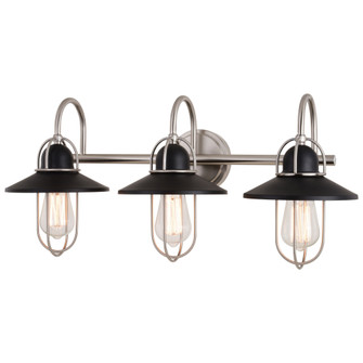VAXCEL Galena 3-Light 25.25 in. Wide Matte Black and Satin Nickel Nautical Coastal Bathroom Vanity L (51|W0403R)