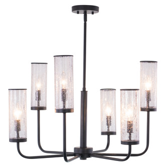 VAXCEL Glencoe 6-Light 28 in. Wide Matte Black Chandelier with Clear Crackle Glass Shade, LED Compat (51|H0266R)