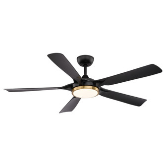 VAXCEL Cary 56 in. Matte Black and Satin Brass Indoor Rod Mount Ceiling Fan with Matte Black Blades, (51|F0146)