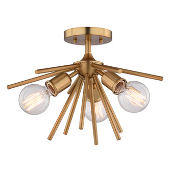 VAXCEL Estelle 3-Light 17 in. Wide Natural Brass Gold Mid-Century Modern Sputnik Semi Flush Mount Li (51|C0164R)