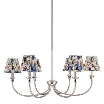 Yep by Golden Lighting Cambira 6 LT Chandelier in Polished Nickel w/ Hand Gathered Blue Poppy Shade (36|1622-6 PN-HGB)
