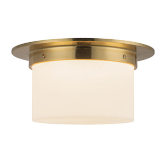 Mineral 11-in (6-in Height) Patina Brass Cylinder Flush Mount with Opal Glass (7713|FM360115PTBOP)