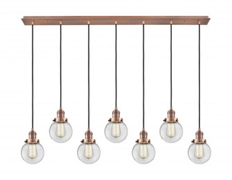 Beacon - 7 Light - 50 inch - Antique Copper - Linear Pendant (3442|127F-7P-AC-G202-6)