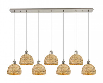 Woven Rattan - 7 Light - 52 inch - Brushed Satin Nickel - Linear Pendant (3442|127B-7P-SN-RBD-8-NAT)