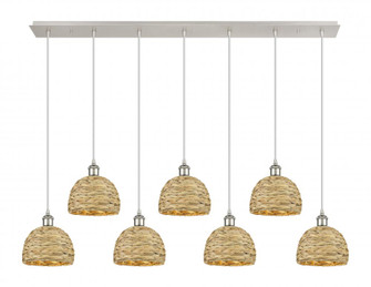 Woven Rattan - 7 Light - 52 inch - Polished Nickel - Linear Pendant (3442|127B-7P-PN-RBD-8-NAT)