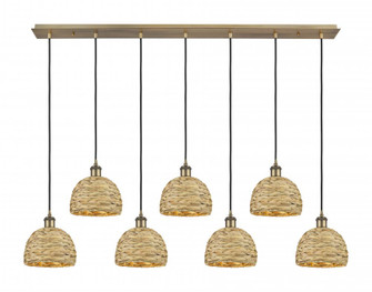 Woven Rattan - 7 Light - 52 inch - Brushed Brass - Linear Pendant (3442|127B-7P-BB-RBD-8-NAT)