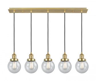 Beacon - 5 Light - 38 inch - Satin Gold - Linear Pendant (3442|125F-5P-SG-G204-6)
