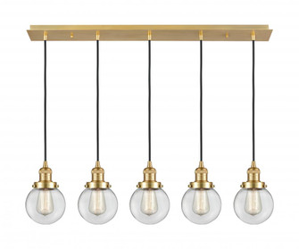 Beacon - 5 Light - 38 inch - Satin Gold - Linear Pendant (3442|125F-5P-SG-G202-6)