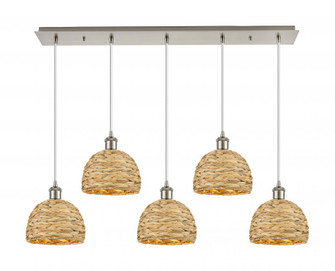 Woven Rattan - 5 Light - 40 inch - Brushed Satin Nickel - Linear Pendant (3442|125B-5P-SN-RBD-8-NAT)