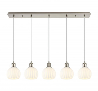 White Venetian - 5 Light - 38 inch - Brushed Satin Nickel - Linear Pendant (3442|125B-5P-SN-G1217-6WV)