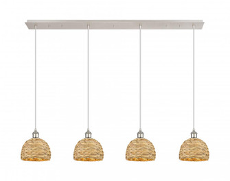 Woven Rattan - 4 Light - 52 inch - Polished Nickel - Linear Pendant (3442|124B-4P-PN-RBD-8-NAT)