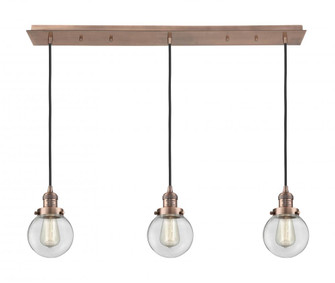 Beacon - 3 Light - 38 inch - Antique Copper - Linear Pendant (3442|123F-3P-AC-G202-6)