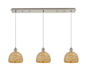 Woven Rattan - 3 Light - 40 inch - Brushed Satin Nickel - Linear Pendant (3442|123B-3P-SN-RBD-8-NAT)