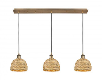 Woven Rattan - 3 Light - 40 inch - Brushed Brass - Linear Pendant (3442|123B-3P-BB-RBD-8-NAT)