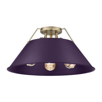 Yep by Golden Lighting Orwell 3-light Flush Mount in Aged Brass and Exotic Purple shade (36|3306-3FM AB-EP)