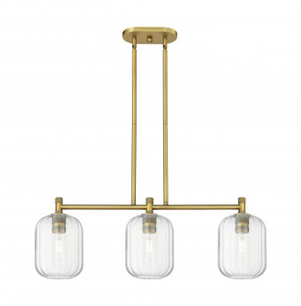 Preston Cylinder - 3 Light - 34 inch - Brushed Brass - Island Light (3442|434-3I-BB-G460-7CL)