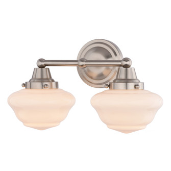 VAXCEL Eastgate 2-Light 15 in. Satin Nickel Schoolhouse Bathroom Vanity Light Fixture, White Frosted (51|W0564)