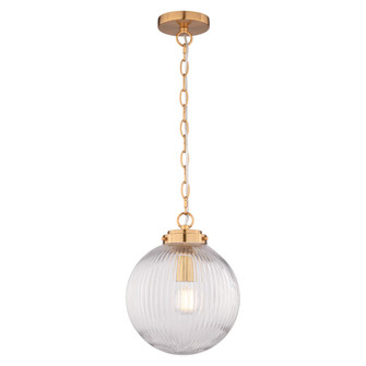 Linden 10-In. W 1 Light Globe Pendant Muted Brass With Clear Ribbed Glass (51|P0457)