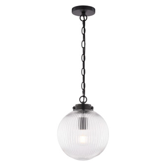 Linden 10-In. W 1 Light Globe Pendant Matte Black With Clear Ribbed Glass (51|P0456)