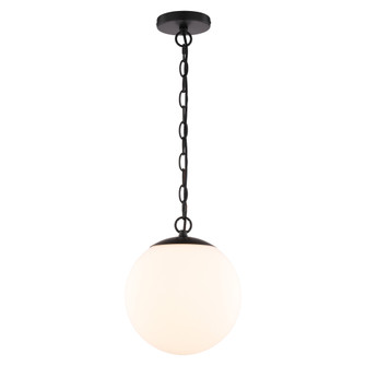 VAXCEL Linden 1-Light 10 in. Matte Black Mid-Century Modern Globe Pendant Ceiling Light, White Frost (51|P0455)
