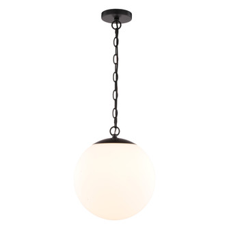 VAXCEL Linden 1-Light 12 in. Matte Black Mid-Century Modern Globe Pendant Ceiling Light, White Frost (51|P0441)