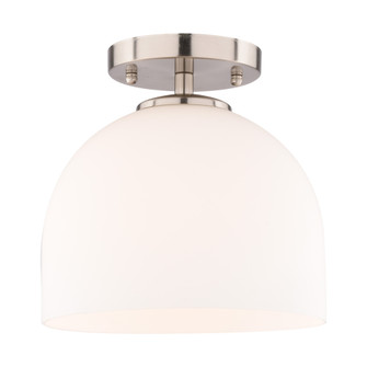 VAXCEL Shelby 1-Light 9.25 in. Satin Nickel Dome Semi Flush Mount Ceiling Light, Frosted White Opal  (51|C0353)