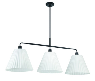 Pleated II 3 Light Island in Flat Black (Cased White Glass) (20|62373-FB)