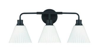 Pleated II 3 Light Vanity in Flat Black (Cased White Glass) (20|62303-FB)
