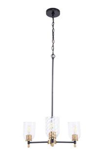 Council 3 Light Chandelier in Flat Black/Satin Brass (Clear Swirl Texture Glass) (20|60323-FBSB-C)