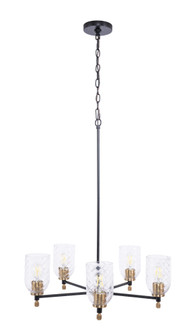 Council 5 Light Chandelier in Flat Black/Satin Brass (Clear Swirl Texture Glass) (20|60325-FBSB-C)