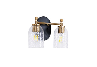 Council 2 Light Vanity in Flat Black/Satin Brass (Clear Swirl Texture Glass) (20|60302-FBSB-C)