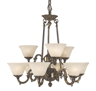 9-Light French Brass Napoleonic Dining Chandelier (84|7889 FB/WH)