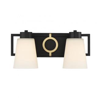 Russo 2-Light Bathroom Vanity Light in Matte Black with Warm Brass Accents (641|L8-4450-2-143)
