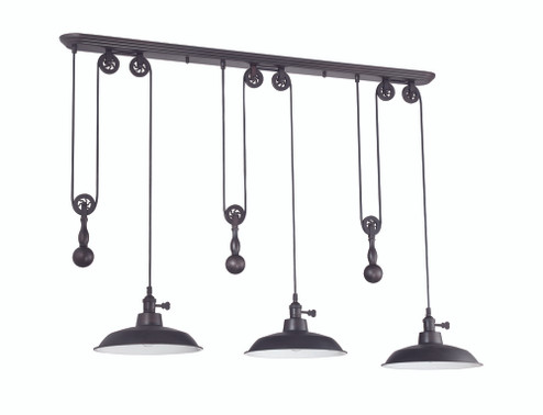 3 Light Pulley Pendant in Aged Bronze (20|P403-ABZ)