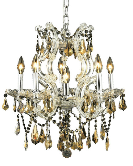 Maria Theresa 6 Light Chrome Chandelier Golden Teak (Smoky) Royal Cut Crystal (758|2801D20C-GT/RC)