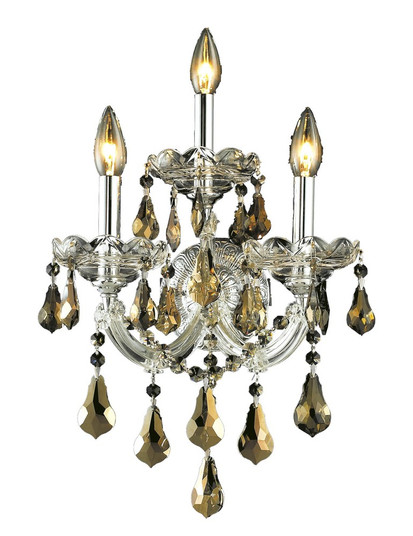 Maria Theresa 3 Light Chrome Wall Sconce Golden Teak (Smoky) Royal Cut Crystal (758|2801W3C-GT/RC)