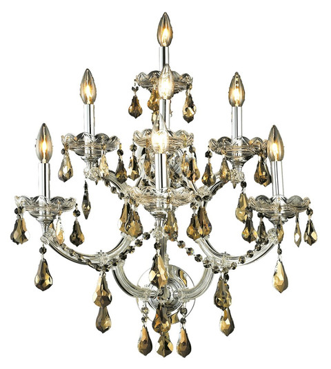 Maria Theresa 7 Light Chrome Wall Sconce Golden Teak (Smoky) Royal Cut Crystal (758|2801W7C-GT/RC)