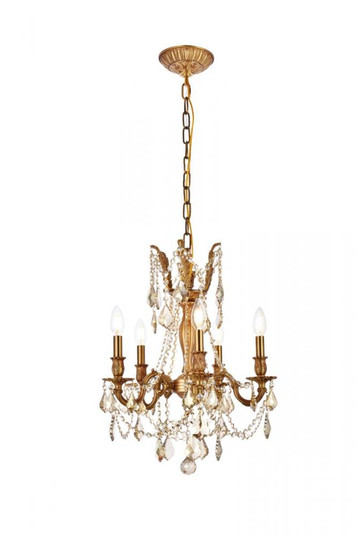 Rosalia 5 light French Gold Pendant Golden Teak (Smoky) Royal Cut Crystal (758|9205D18FG-GT/RC)