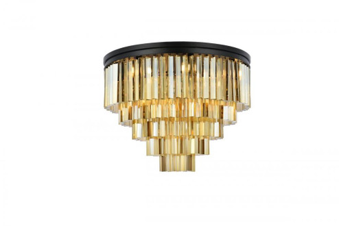 Sydney 17 light Matte Black Flush Mount Golden Teak (Smoky) Royal Cut Crystal (758|1201F32MB-GT/RC)