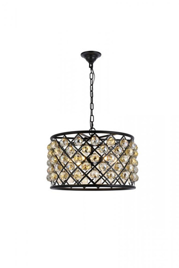 Madison 6 light Matte Black Pendant Golden Teak (Smoky) Royal Cut Crystal (758|1206D20MB-GT/RC)