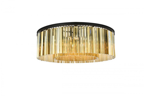 Sydney 10 light Matte Black Flush Mount Golden Teak (Smoky) Royal Cut Crystal (758|1208F43MB-GT/RC)