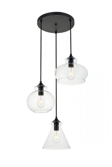 Destry 3 Lights Black Pendant With Clear Glass (758|LD2247BK)