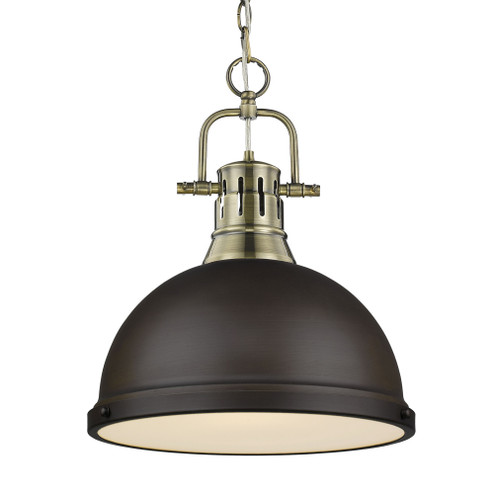 Yep by Golden Lighting Duncan 1-light 14in Chain Hung Pendant in Aged Brass and Rubbed Bronze shade (36|3602-L AB-RBZ)
