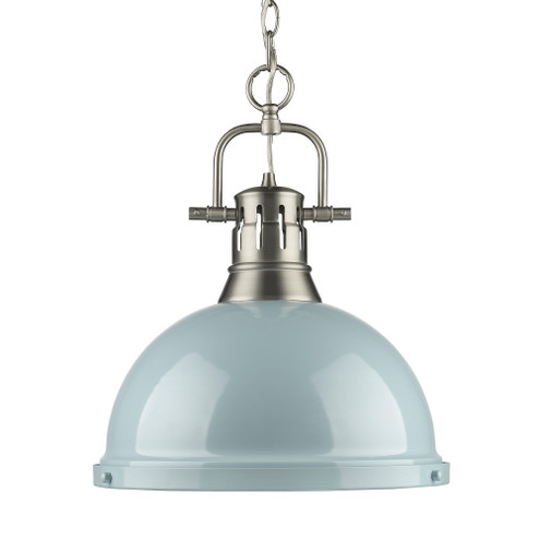 Yep by Golden Lighting Duncan 1-light 14in Chain Hung Pendant in Pewter and Seafoam shade (36|3602-L PW-SF)