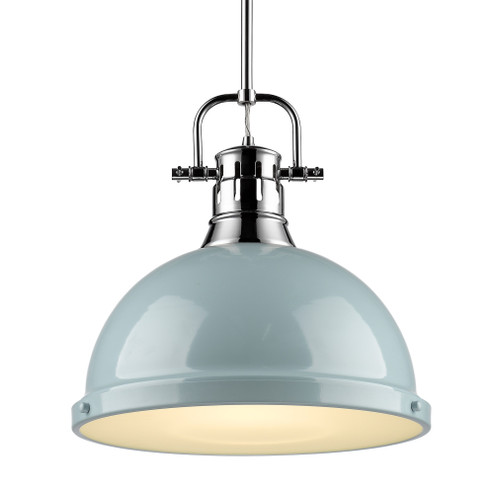 Yep by Golden Lighting Duncan 1-light 14in Rod Hung Pendant in Chrome and Seafoam shade (36|3604-L CH-SF)