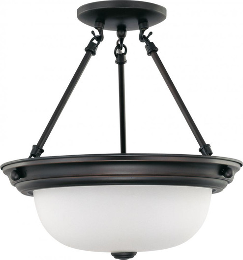 2 Light; 13 in.; Semi-Flush with Frosted White Glass; Mahogany Bronze Finish (81|60/3149)