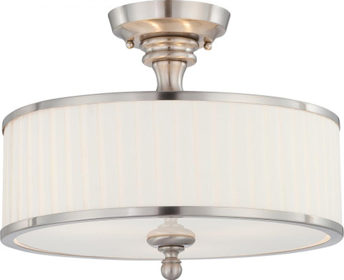 Candice - 3 Light Semi Flush with Pleated White Shade - Brushed Nickel Finish (81|60/4737)