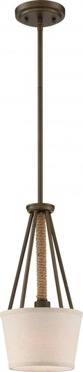 Seneca - 1 Light 8'' Mini Pendant with Beige Linen Fabric Shade - Aged Bronze Finish with (81|60/5898)